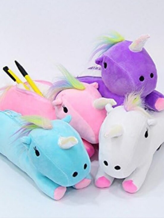 Minky Handbags - Minky-Plush Unicorn 🦄 Zip Pouch (White-Pink-Teal )🤍🩷🩵 12x6x4